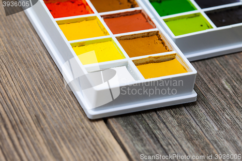 Image of aquarelle. watercolor paint box