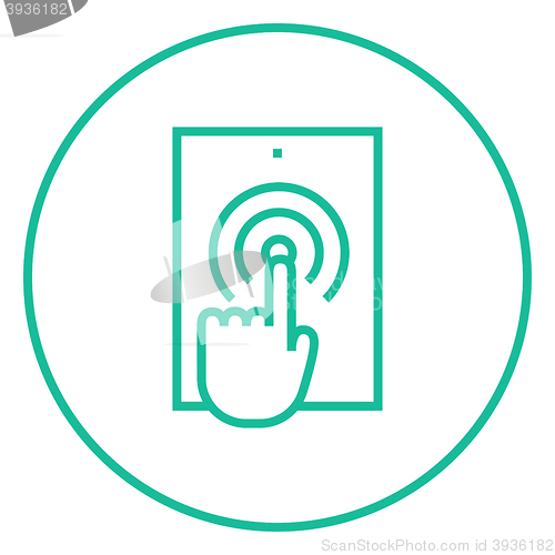 Image of Finger touching digital tablet line icon.