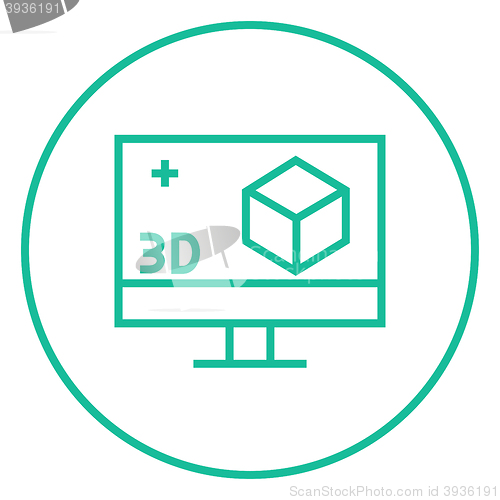 Image of Computer monitor with 3D box line icon.