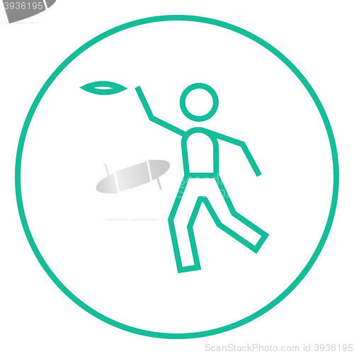 Image of Man playing with flying disc line icon.