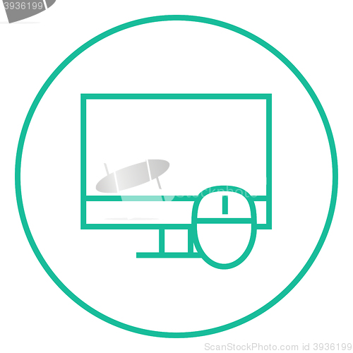 Image of Computer monitor and mouse line icon.