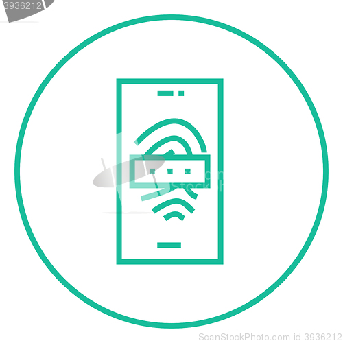 Image of Mobile phone scanning fingerprint line icon.