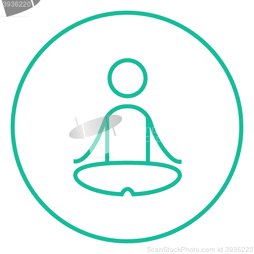 Image of Man meditating in lotus pose line icon.