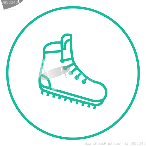 Image of Hiking boot with crampons line icon.