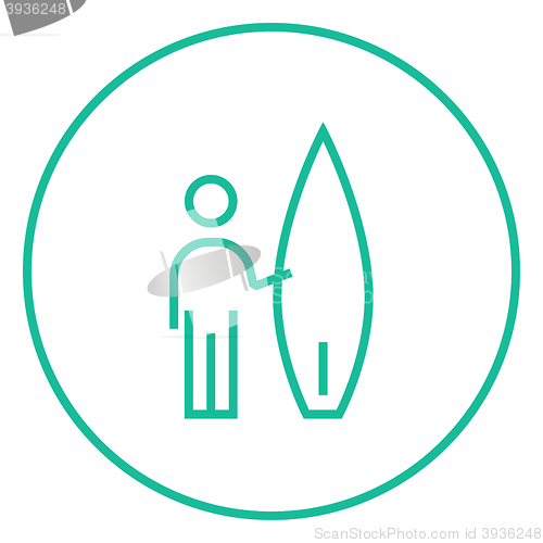 Image of Man with surfboard line icon.