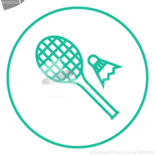 Image of Shuttlecock and badminton racket line icon.