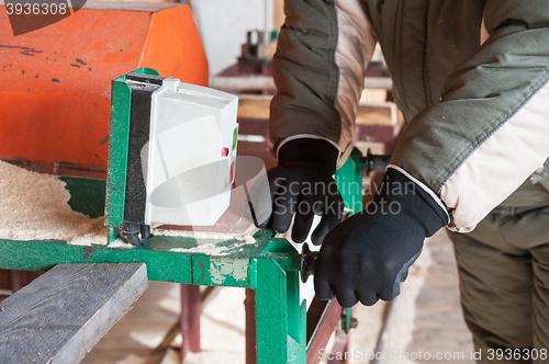 Image of Carpenter working at sawmill 