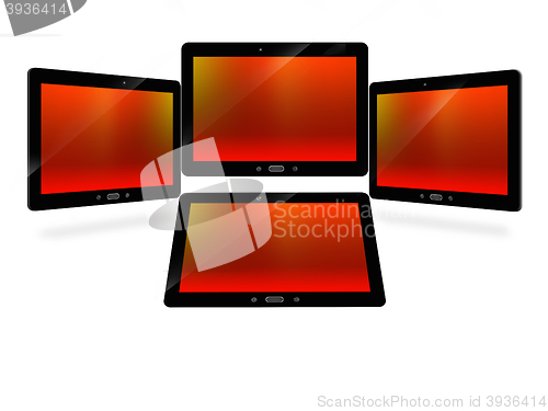 Image of tablets with red image isolated on white