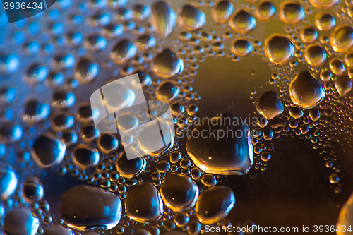 Image of water drops on blue and orange background