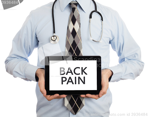 Image of Doctor holding tablet - Back pain