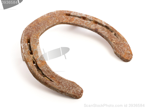 Image of Old rusty horseshoe, selective focus