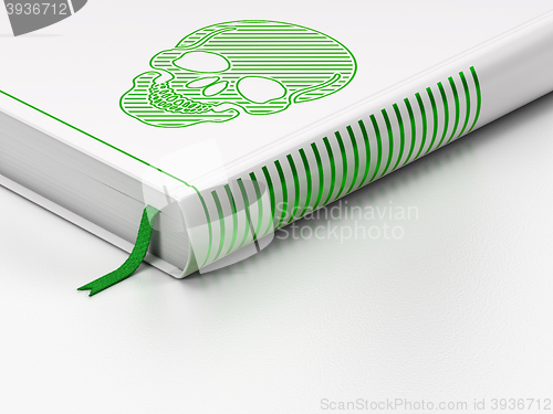 Image of Health concept: closed book, Scull on white background