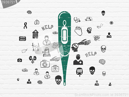 Image of Health concept: Thermometer on wall background