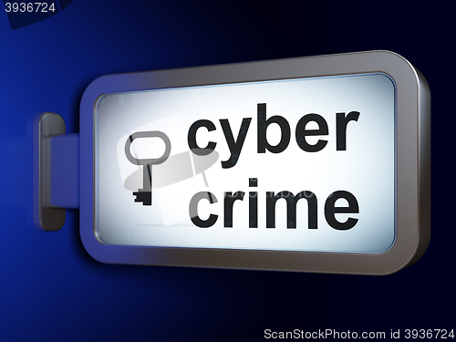 Image of Protection concept: Cyber Crime and Key on billboard background