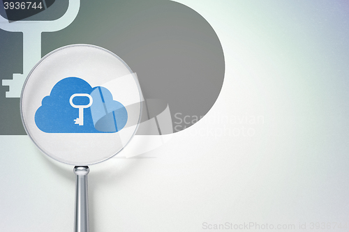 Image of Cloud computing concept:  Cloud With Key with optical glass on digital background