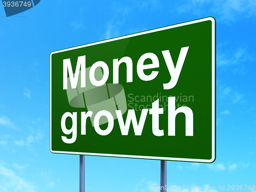 Image of Banking concept: Money Growth on road sign background