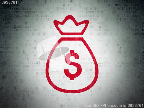 Image of Banking concept: Money Bag on Digital Data Paper background