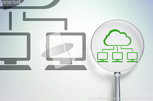 Image of Cloud technology concept:  Cloud Network with optical glass on digital background