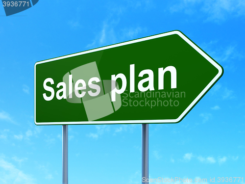 Image of Marketing concept: Sales Plan on road sign background