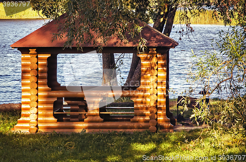 Image of A beautiful gazebo on a picturesque Bank of the river.