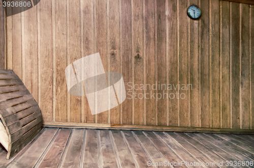 Image of A small sauna with wooden walls