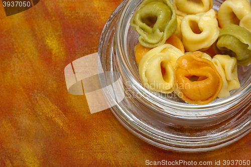 Image of Freshly boiled tortellini (with meat, tomato and spinach filling