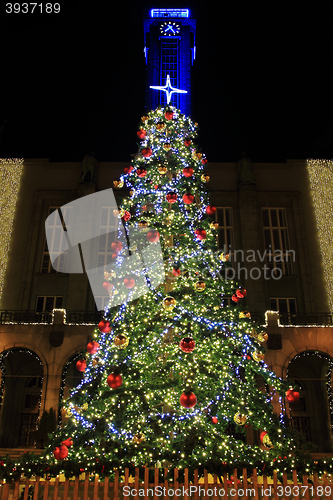 Image of christmas tree in the dark night