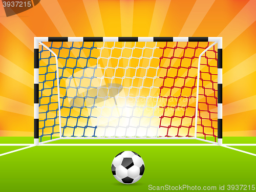 Image of Soccer background with french flag net