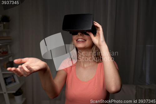 Image of woman in virtual reality headset or 3d glasses