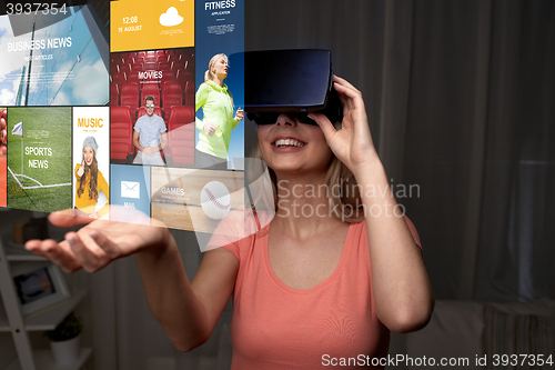 Image of woman in virtual reality headset or 3d glasses