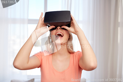 Image of woman in virtual reality headset or 3d glasses