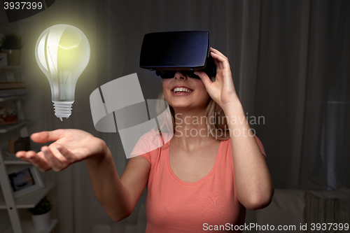 Image of woman in virtual reality headset or 3d glasses