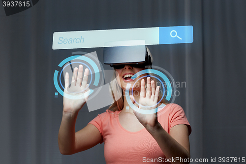 Image of woman in virtual reality headset or 3d glasses