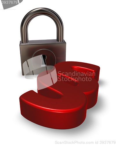 Image of paragraph symbol and padlock - 3d rendering