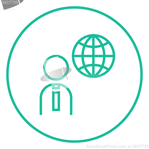 Image of Man with globe line icon.