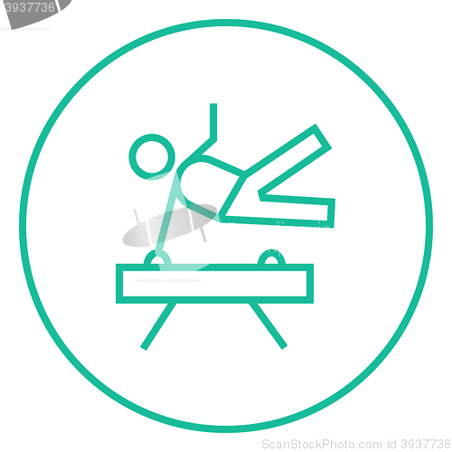 Image of Gymnast exercising on pommel horse line icon.