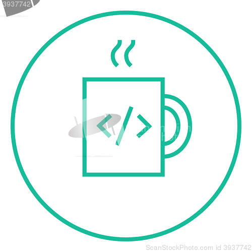 Image of Cup of coffee with code sign line icon.