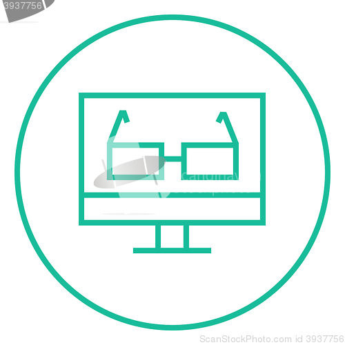 Image of Glasses on computer monitor line icon.