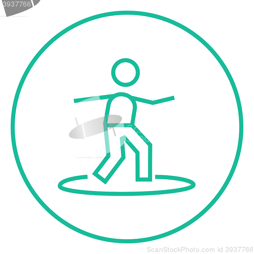 Image of Male surfer riding on surfboard line icon.