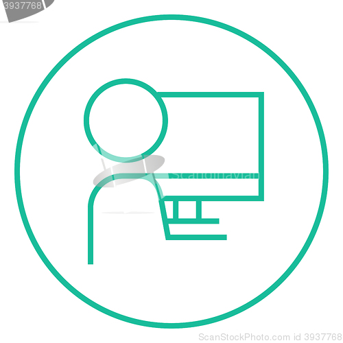Image of Man working at his computer line icon.