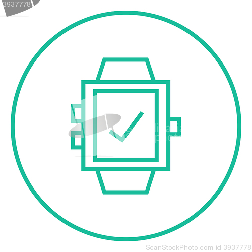 Image of Smartwatch with check sign line icon.