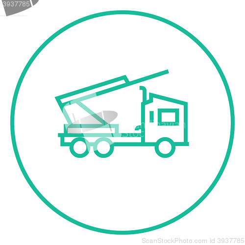 Image of Machine with a crane and cradles line icon.