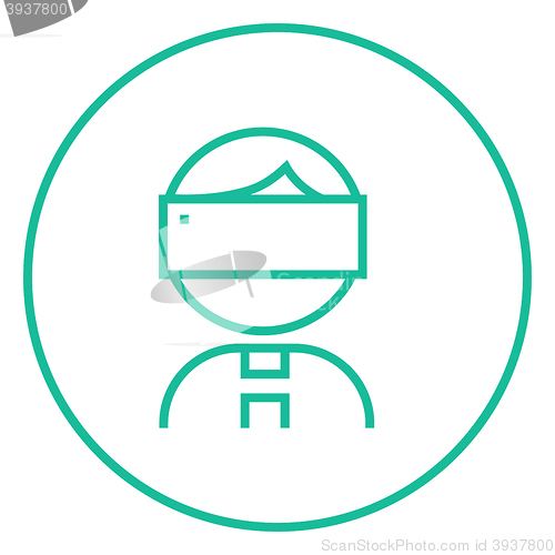 Image of Man wearing virtual reality headset line icon.