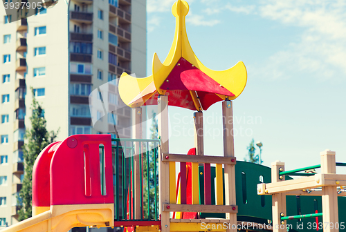 Image of close up of climbing frame at children playground