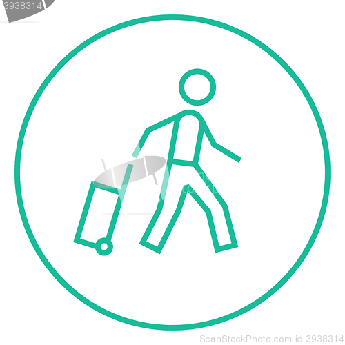 Image of Man with suitcase line icon.