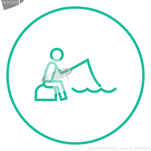 Image of Fisherman sitting with rod line icon.