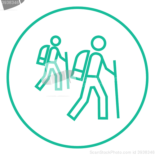 Image of Tourist backpackers line icon.