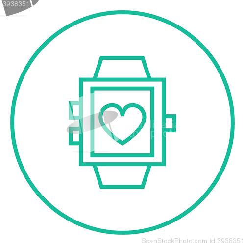 Image of Smartwatch with heart sign line icon.