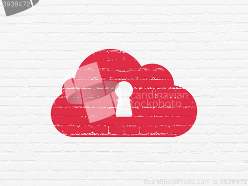 Image of Cloud computing concept: Cloud With Keyhole on wall background