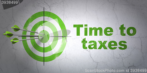 Image of Finance concept: target and Time To Taxes on wall background